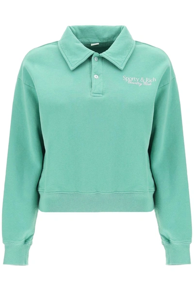 Shop Sporty And Rich Sporty Rich 'sr Country Club' Polo Sweatshirt In Green