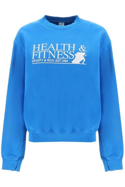 Shop Sporty And Rich Sporty Rich Fitness Motion Crew-neck Sweatshirt In Blue