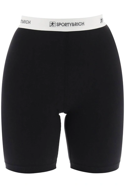 Shop Sporty And Rich Sporty Rich Logo Band Cycling Shorts In Black