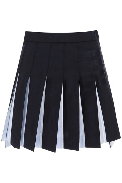 Shop Thom Browne 4-bar Pleated Mini Skirt In Blue