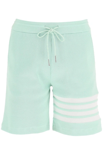 Shop Thom Browne 4-bar Shorts In Waffle Jersey In Green