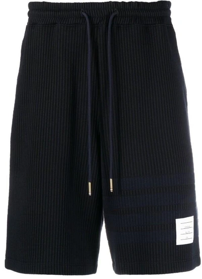 Shop Thom Browne 4-bar Stripe Seersucker Track Shorts In Black