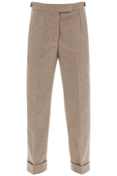 Shop Thom Browne Cropped Wool-flannel Pants In Beige