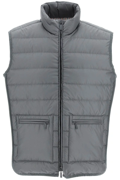 Shop Thom Browne Knit Panel Ultra Light Nylon Tech Down Vest In Grey