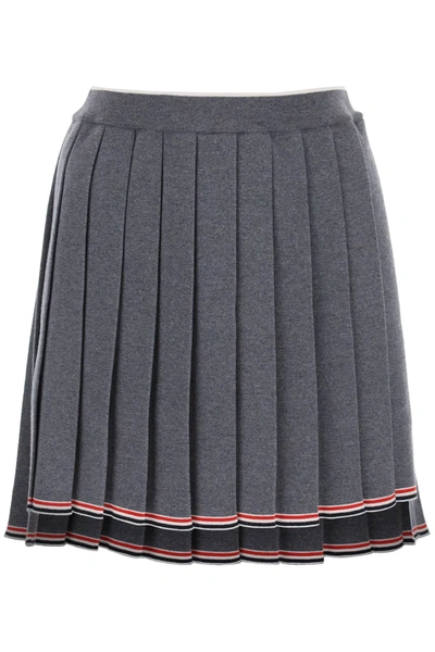 Shop Thom Browne Knitted Pleated Mini Skirt In Grey