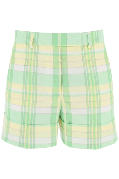 Shop Thom Browne Madras Cotton Cuffed Shorts In Mixed Colours