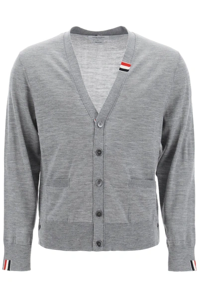 Shop Thom Browne Merino Wool V-neck Cardigan In Grey