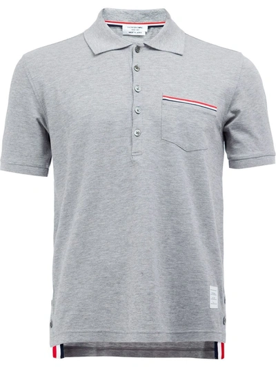 Shop Thom Browne Rwb Stripe Polo Shirt In Gray