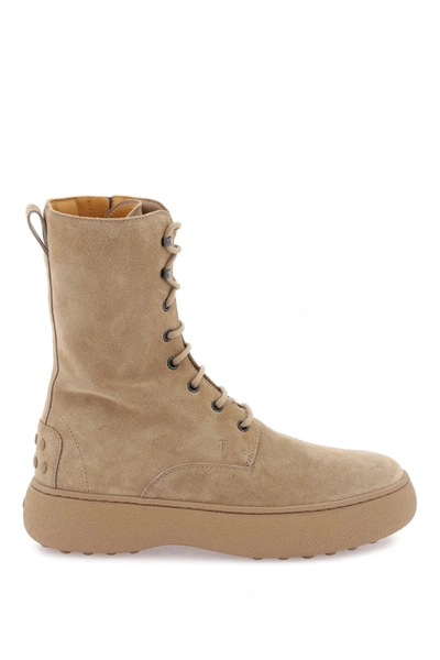 Shop Tod's Tods Lace-up Ankle Boots In Beige