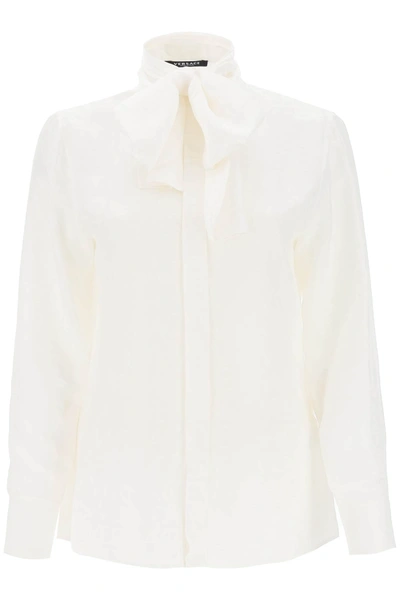 Shop Versace Allover Lavallière Shirt In White