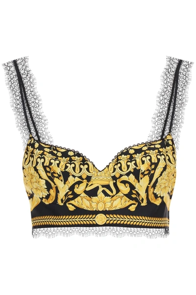 Shop Versace Barocco Silk Bralette Top In Mixed Colours