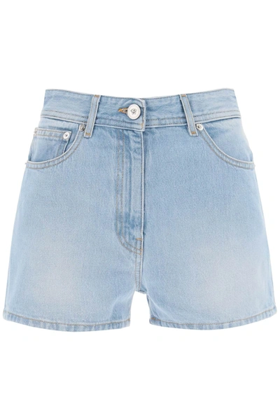 Shop Versace Butterflies & Ladybugs Denim Shorts In Blue