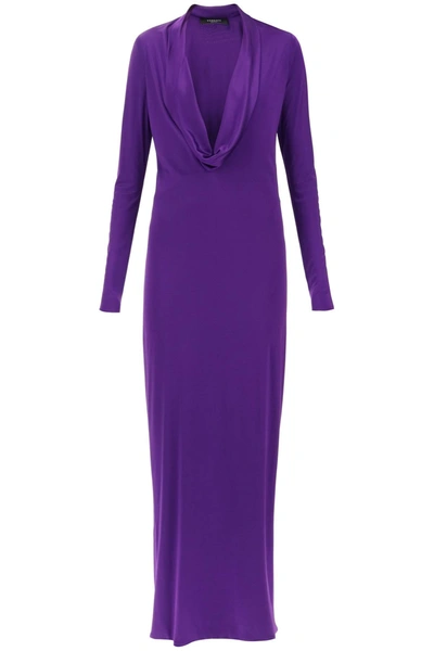 Shop Versace Cowl Neck Maxi Dress In Purple