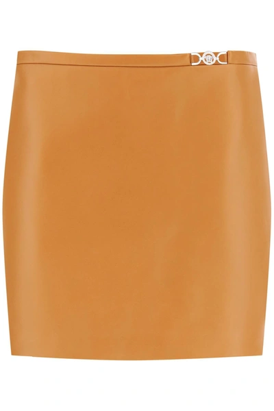 Shop Versace Medusa 95 Leather Mini Skirt In Brown