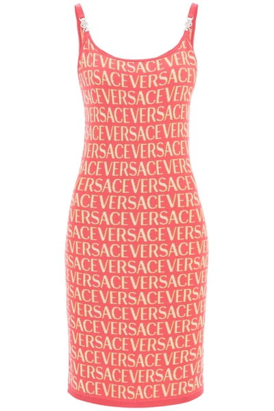 Shop Versace Monogram Knit Mini Dress In Pink
