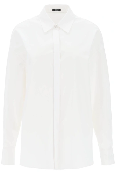Shop Versace Oversized Poplin Shirt In White