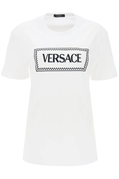Shop Versace T-shirt With Logo Embroidery In White