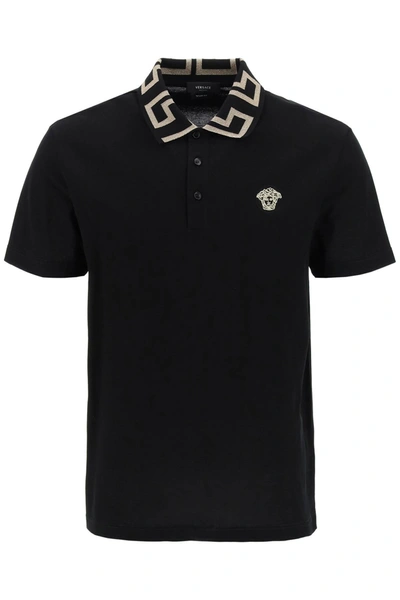 Shop Versace Taylor Fit Polo Shirt With Greca Collar In Mixed Colours