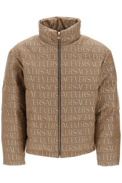 Shop Versace Allover Down Jacket In Mixed Colours