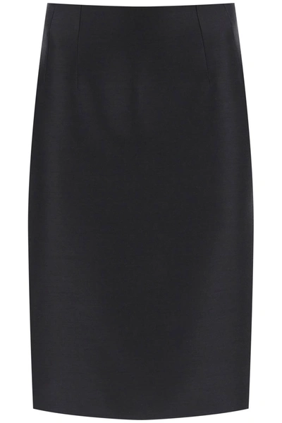 Shop Versace Wool Silk Pencil Skirt In Black