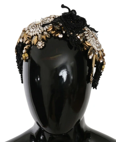 Shop Dolce & Gabbana White Gold Crystal Studded Diadem Headband In Black