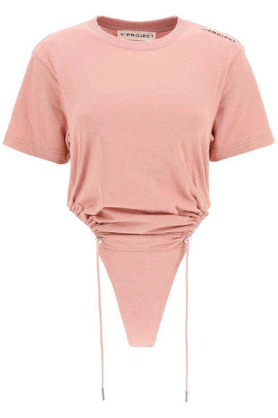 Shop Y/project Ruched T-shirt Bodysuit In Pink