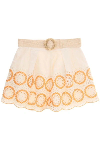 Shop Zimmermann Raie Embroidered Linen Shorts In Mixed Colours