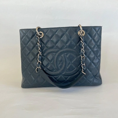 Pre-owned Chanel Blue Quilted Caviar Leather Gst, Pm Tote
