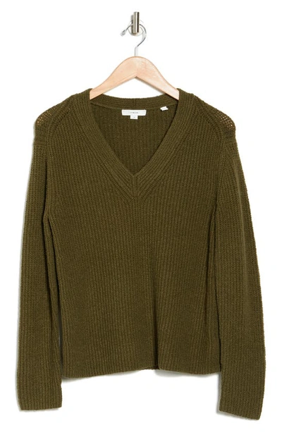 Shop Vince Shaker Rib V-neck Sweater In Bay Leaf