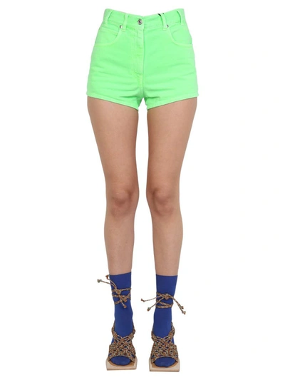 Shop Msgm Denim Shorts In Green