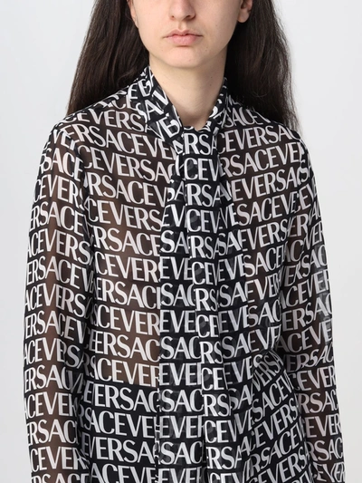 Shop Versace Women Printed Crepe Shirt In Black
