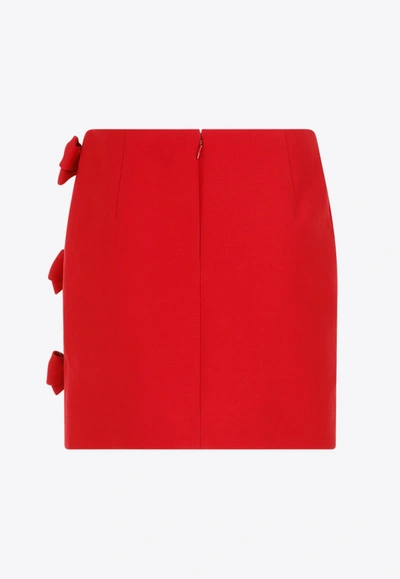 Shop Valentino Bow-embellished Mini Skirt In Wool And Silk In Red