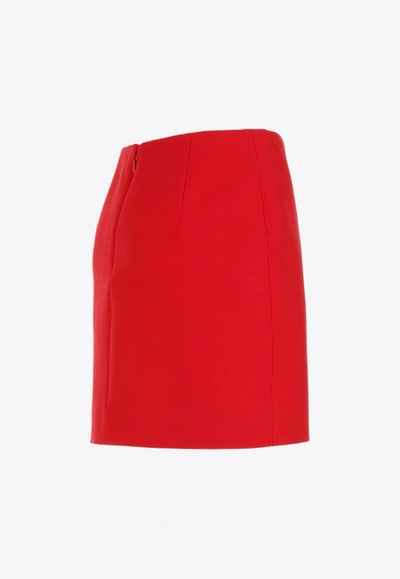 Shop Valentino Bow-embellished Mini Skirt In Wool And Silk In Red