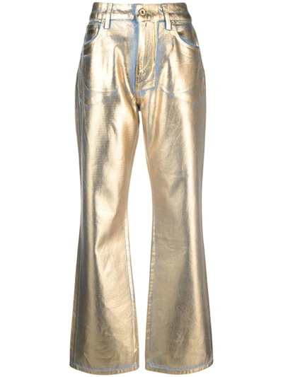 Shop Rabanne Trousers In Dark Gold