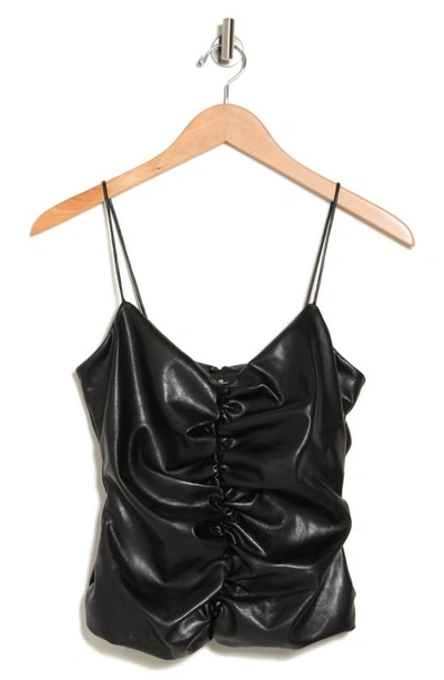 Shop Seven Faux Leather Ruched Crop Camisole In Black