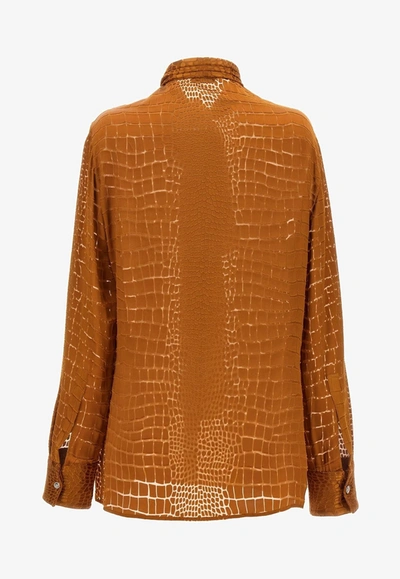 Shop Versace Croc-effect Scarf-tie Shirt In Orange