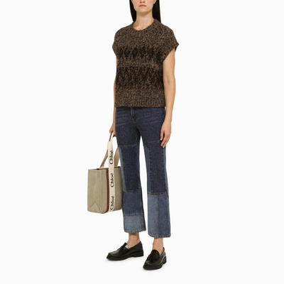 Chloé Patchwork Cropped Flared Jeans In Blue