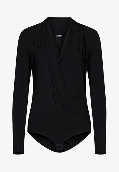 Versace Draped V-neck Stretch Bodysuit In Black