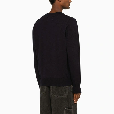 Shop Maison Margiela Embroidered Wool Cardigan In Blue