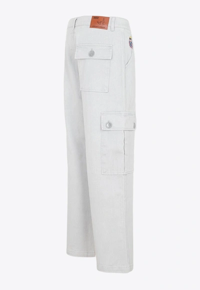Shop Kidsuper Face-embroidered Cargo Jeans In Gray