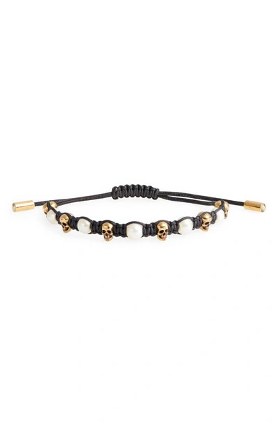 Shop Alexander Mcqueen Skull & Imitation Pearl Friendship Bracelet In Black