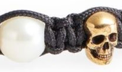 Shop Alexander Mcqueen Skull & Imitation Pearl Friendship Bracelet In Black