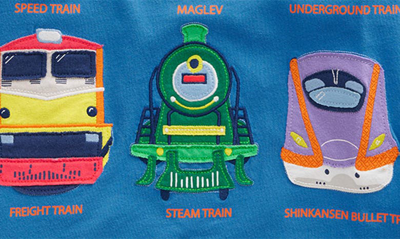 Shop Mini Boden Kids' Speed Train Long Sleeve Cotton T-shirt In Egyptian Blue Trains