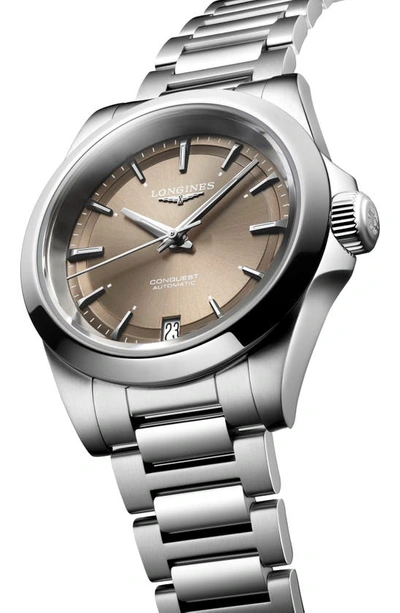 Shop Longines Conquest Automatic Bracelet Watch, 34mm In Silver/ Champagne