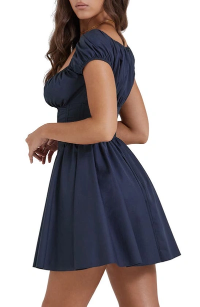 House Of Cb Nala Puff Sleeve Cotton Blend Minidress In French Navy