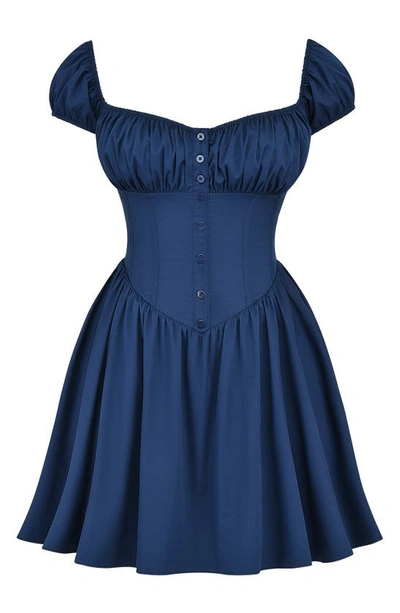 House Of Cb Nala Puff Sleeve Cotton Blend Minidress In French Navy