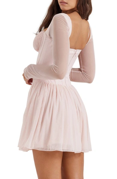 House Of Cb Vivi Underwire Long Sleeve Corset Minidress In Soft Peach