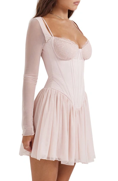 House Of Cb Vivi Underwire Long Sleeve Corset Minidress In Soft Peach