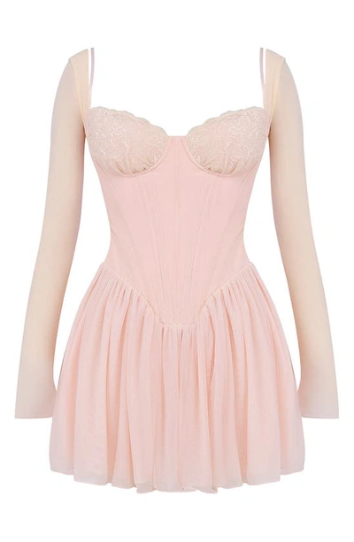 House Of Cb Vivi Underwire Long Sleeve Corset Minidress In Soft Peach