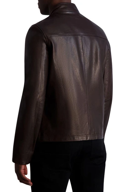 Shop Karl Lagerfeld Leather Racer Jacket In Brown